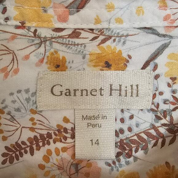 Garnet Hill Autumn Floral Button-Up Shirt 14 Organic‎ Cotton Business Festival - Picture 2 of 8
